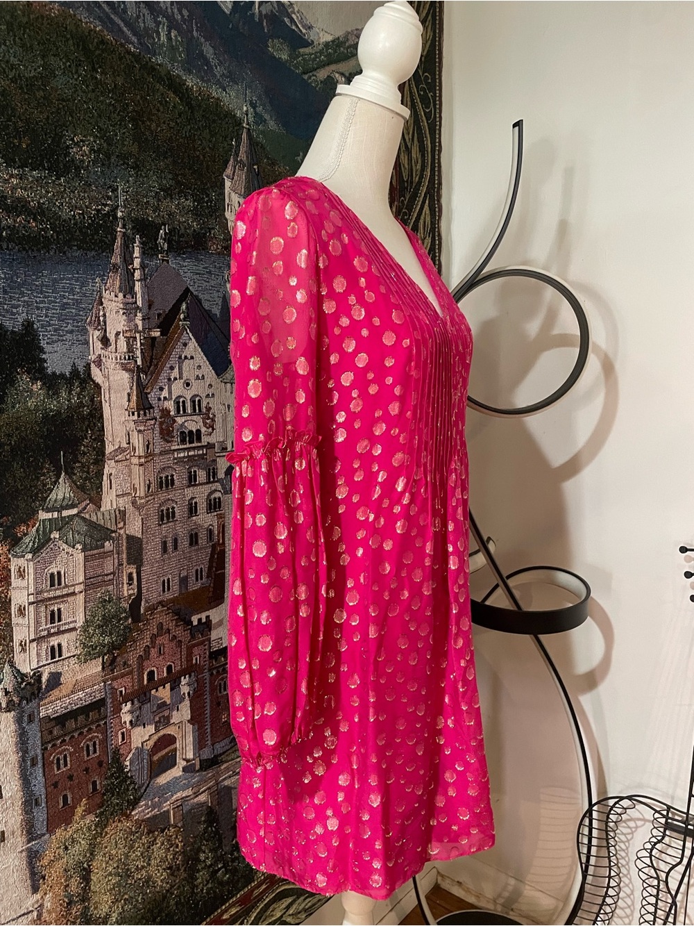 Pink Lily Pulitzer V-Neck Long-Sleeve Polka Dot Women's Dress - Picture 4 of 7